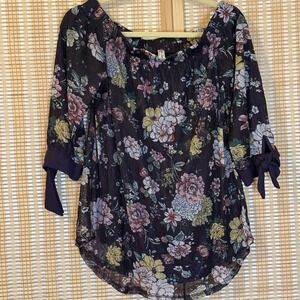 Perception Concept Womens L Top. Off The Shoulder 3/4 Sleeve Floral Boho Fairy